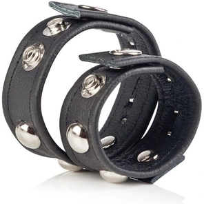  Черная кожаная утяжка на пенис и мошонку COLT Leather Strap Domed With Ball Strap 