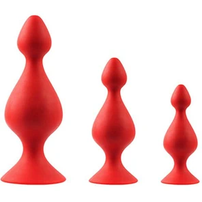  Набор из 3 красных анальных силиконовых втулок MENZSTUFF 3-PIECE ANAL PAWN SET 
