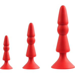  Набор из красных анальных силиконовых втулок MENZSTUFF 3-PIECE ANAL CONE SET 