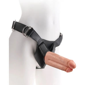  Телесный сдвоенный поясной страпон Strap-On Harness with 7 Two Cocks One Hole 19,1 см 