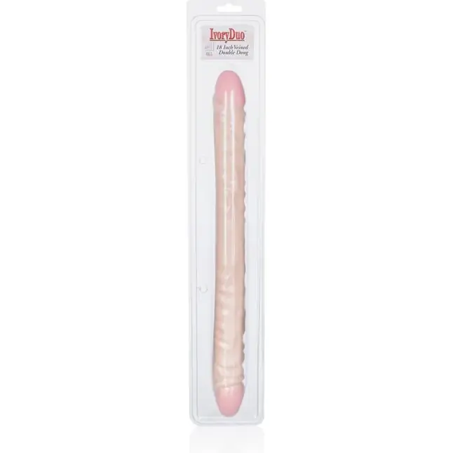 Двухголовый рельефный фаллоимитатор Veined Double Dongs 18 - 45 см - IvoryDuo. Фотография 2.