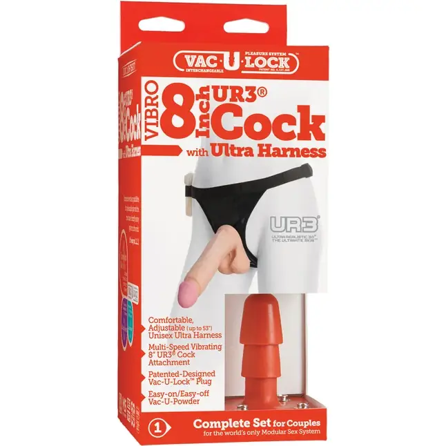 Страпон с вибрацией Vac-U-Lock Set Vibro 8 ULTRASKYN Ultra Harness - 21 см - Vac-U-Lock. Фотография 2.