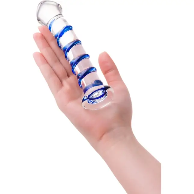 Фаллоимитатор из стекла с синей спиралью - 17 см - Sexus Glass. Фотография 2.