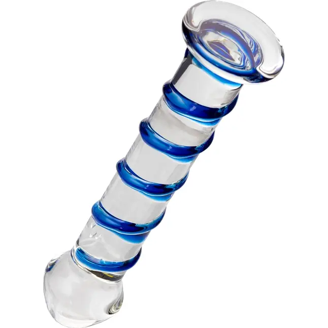 Фаллоимитатор из стекла с синей спиралью - 17 см - Sexus Glass. Фотография 3.