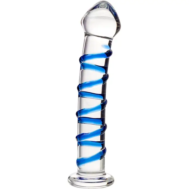 Фаллоимитатор из стекла с синей спиралью - 17 см - Sexus Glass