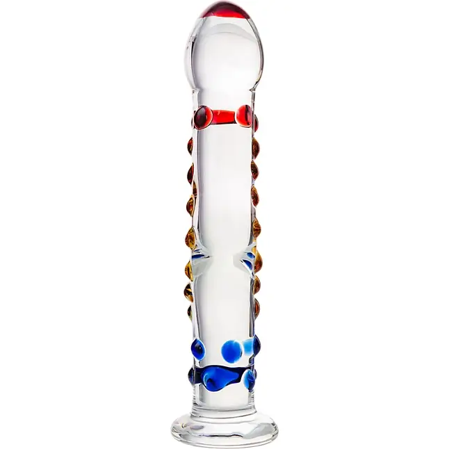 Изогнутый стеклянный фаллос с объемными точками - 20 см - Sexus Glass. Фотография 3.