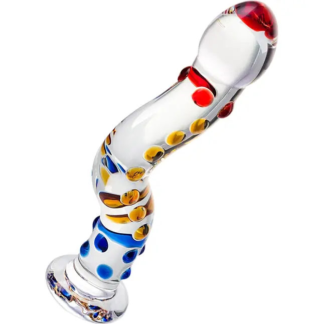 Изогнутый стеклянный фаллос с объемными точками - 20 см - Sexus Glass. Фотография 4.
