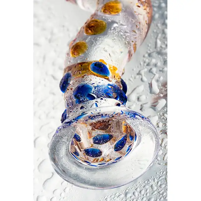 Изогнутый стеклянный фаллос с объемными точками - 20 см - Sexus Glass. Фотография 8.