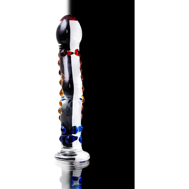 Изогнутый стеклянный фаллос с объемными точками - 20 см - Sexus Glass. Фотография 9.