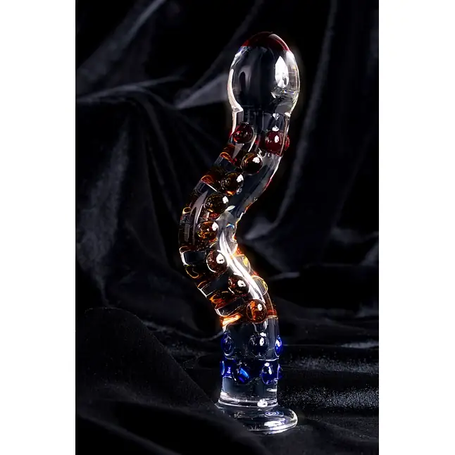 Изогнутый стеклянный фаллос с объемными точками - 20 см - Sexus Glass. Фотография 10.