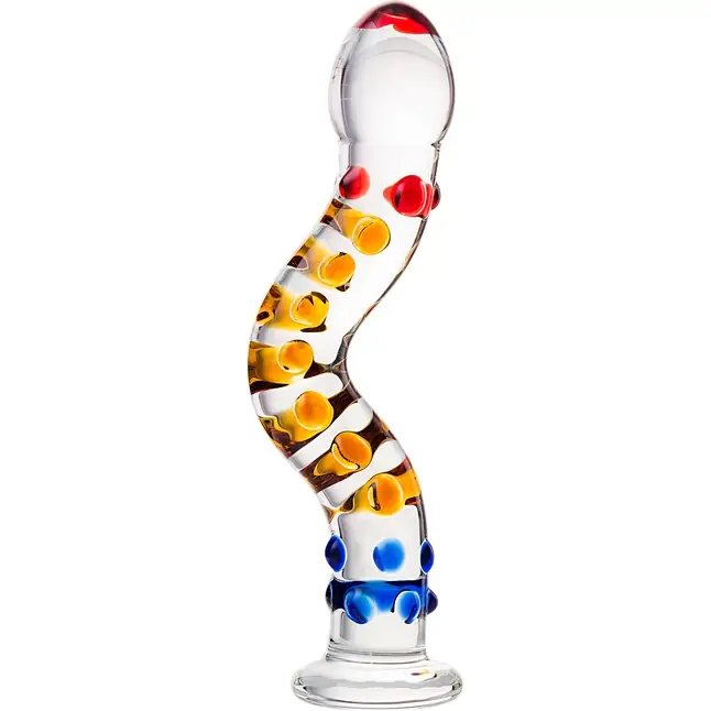 Изогнутый стеклянный фаллос с объемными точками - 20 см - Sexus Glass