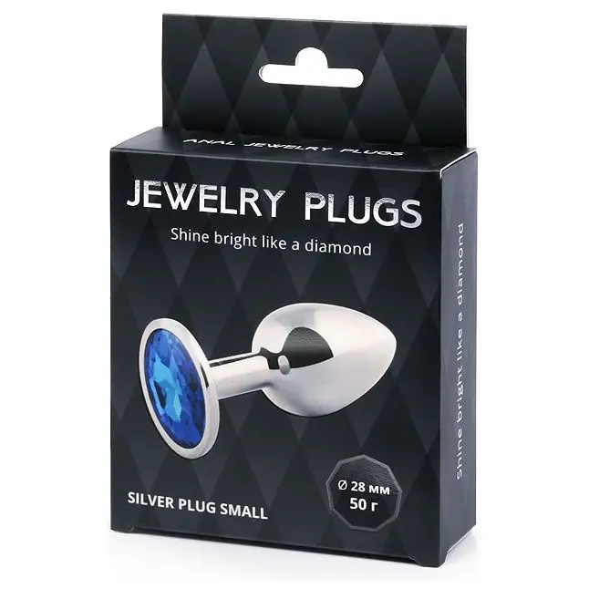 Анальное украшение SILVER PLUG SMALL с синим кристаллом - 7,2 см. Фотография 3.