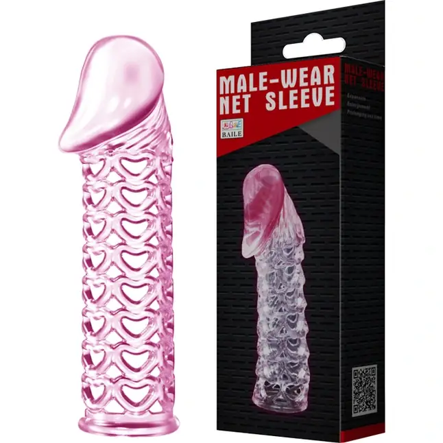 Розовая насадка на фаллос с закрытой головкой Male-Wear Net Sleeve. Фотография 4.