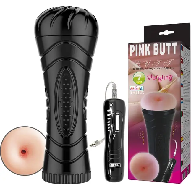 Мастурбатор-анус в колбе с 7 уровнями вибрации и выносным пультом Pink Butt