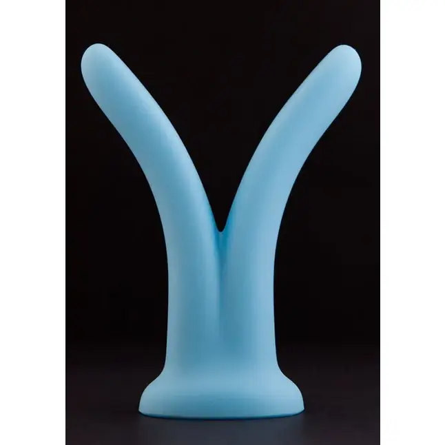 Голубой фаллоимитатор с раздвоенным концом SplitDildo - 16 см
