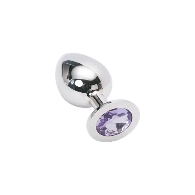 Анальная пробка BUTT PLUG Large со светло-сиреневым кристаллом - 9,5 см