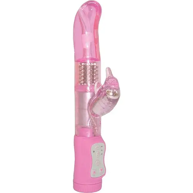 Розовый вибромассажер с клиторальным отростком SLIM HUMMING BIRD G-SPOT VIBE - 25 см