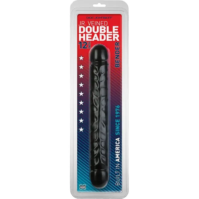 Черный двухголовый фаллоимитатор Jr. Veined Double Header 12 Bender - 30,5 см - The Classics. Фотография 3.