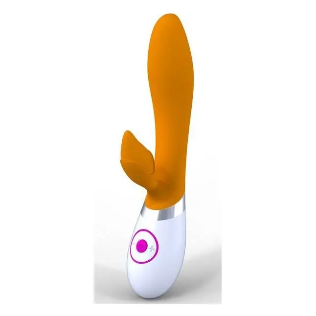 Оранжево-белый мультискоростной вибратор Rabbit