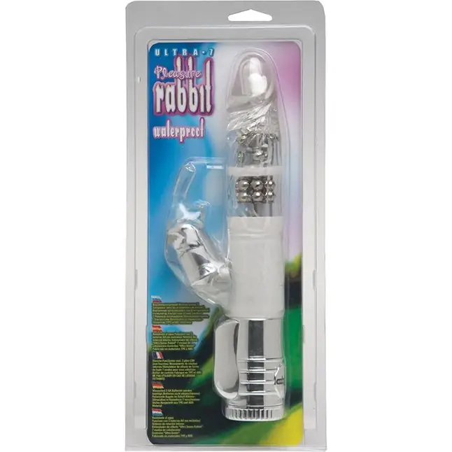 Прозрачный вибромассажер-ротатор со стимулятором клитора ULTRA 7 PLEASURE RABBIT - 25 см. Фотография 2.