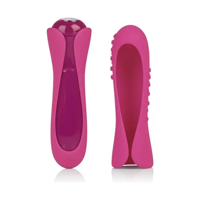 Розовый мини-вибромассажер с двумя сменными насадками Io Pink - 10,7 см - Key