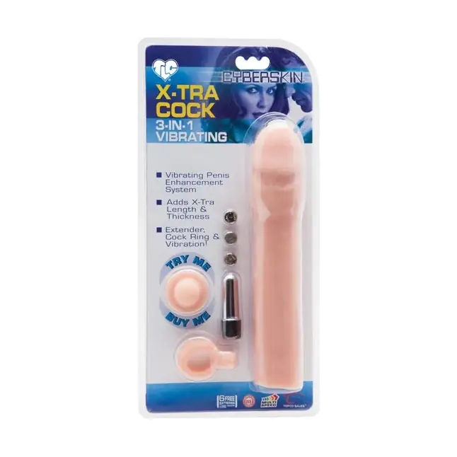 Набор для плотских утех CyberSkin- 3-in-1 Vibrating X-tra Cock: насадка-удлинитель, вибропуля и эрекционное кольцо - CyberSkin