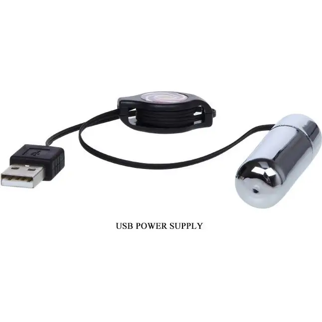 Серебристая вибропуля, работающая от USB-порта. Фотография 2.