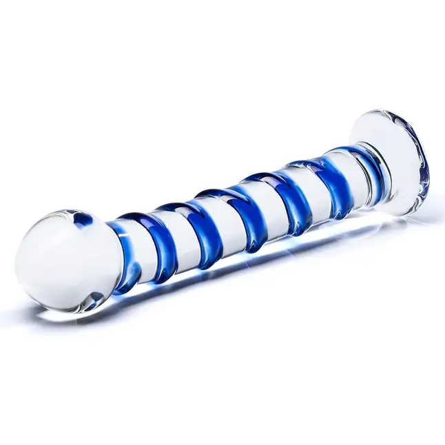 Стеклянный фаллоимитатор с голубой спиралью Blue Spiral - 18,5 см. Фотография 2.