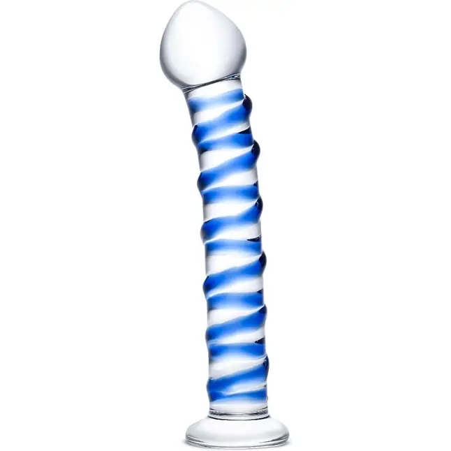 Стеклянный фаллоимитатор с голубой спиралью Blue Spiral - 18,5 см