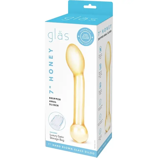 Золостистый стеклянный стимулятор простаты Honey Dripper - 17 см. Фотография 6.