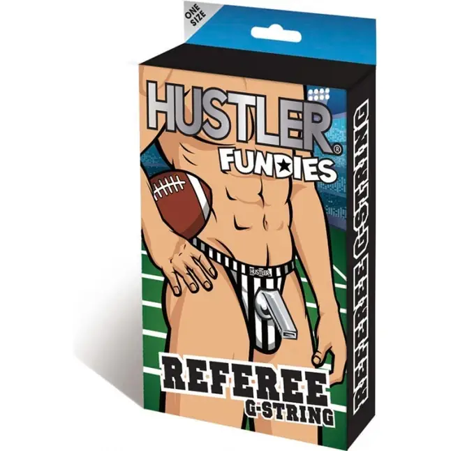 Полосатые стринги из коллекции Hustler Fundies с декоративной подвеской-свистком. Фотография 2.