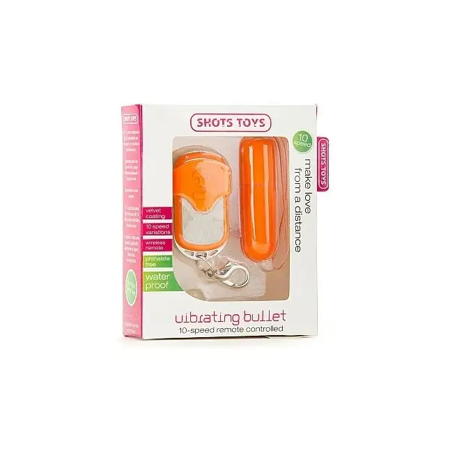 Оранжевая вибропуля Remote Vibrating Bullet с пультом ДУ - Shots Toys. Фотография 2.