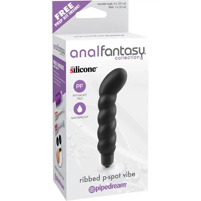 Анальный вибростимулятор точки P с загнутым кончиком Ribbed P-Spot Vibe - 10,5 см - Anal Fantasy Collection. Фотография 3.