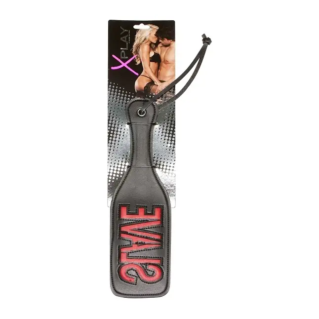 Чёрный пэддл X-Play с красной надписью SLAVE - X-Play. Фотография 2.