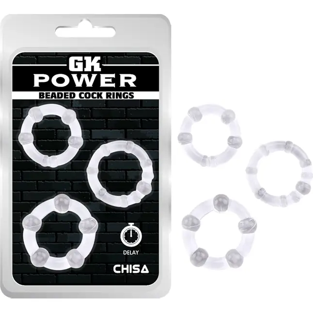 Набор из 3 прозрачных стимулирующих колец Beaded Cock Rings - GK Power. Фотография 2.