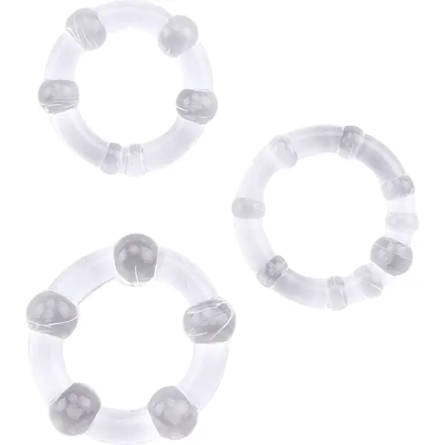 Набор из 3 прозрачных стимулирующих колец Beaded Cock Rings - GK Power