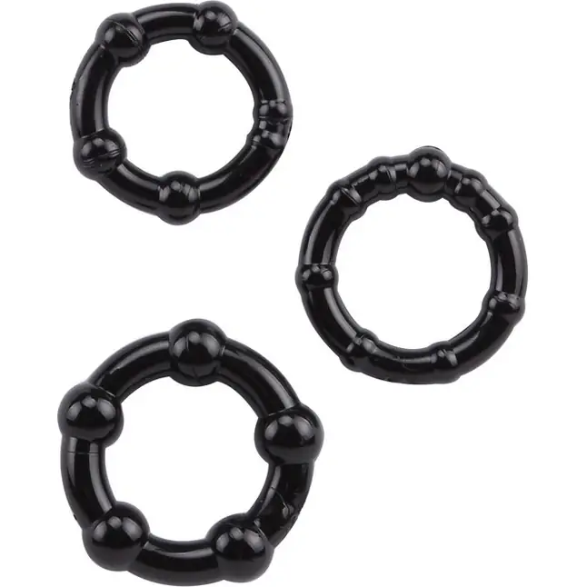 Набор из 3 черных стимулирующих колец Beaded Cock Rings - GK Power