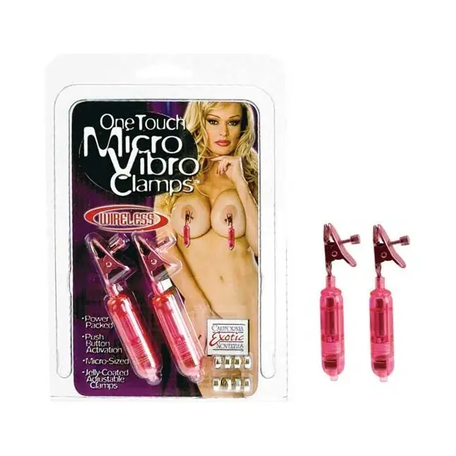 Розовые зажимы на соски One Touch Micro Vibro Clamps - Nipple Play. Фотография 2.