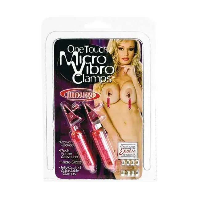 Розовые зажимы на соски One Touch Micro Vibro Clamps - Nipple Play. Фотография 3.