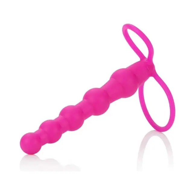 Розовая насадка для двойного проникновения Silicone Love Rider Beaded Dual Penetrator - 14,5 см - Love Rider. Фотография 2.