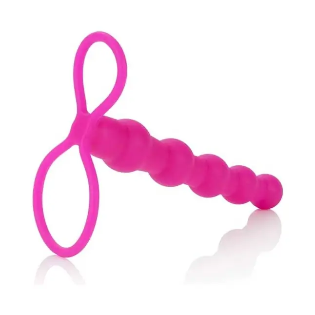 Розовая насадка для двойного проникновения Silicone Love Rider Beaded Dual Penetrator - 14,5 см - Love Rider. Фотография 3.