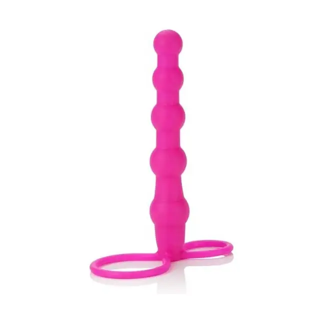 Розовая насадка для двойного проникновения Silicone Love Rider Beaded Dual Penetrator - 14,5 см - Love Rider