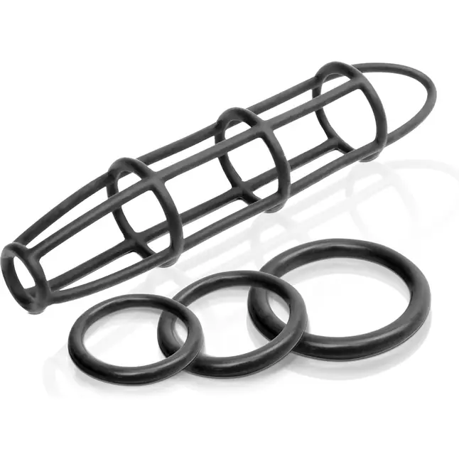 Набор Cockcage and Ring Set: насадка и эрекционные кольца на пенис - Fetish Fantasy Elite. Фотография 2.