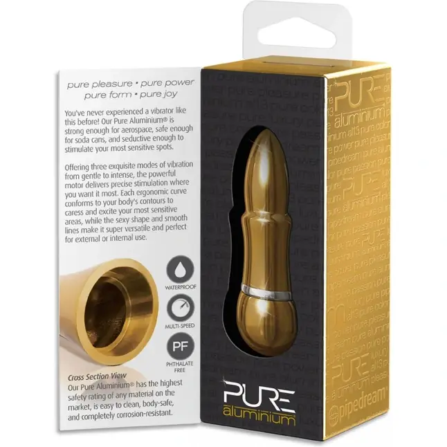Золотистый алюминиевый вибратор GOLD SMALL - 7,5 см - Pure Aluminium. Фотография 5.