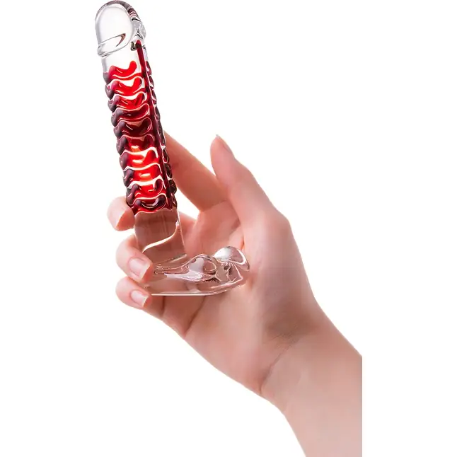 Стеклянный фаллос с мошонкой и рёбрышками - 16 см - Sexus Glass. Фотография 2.
