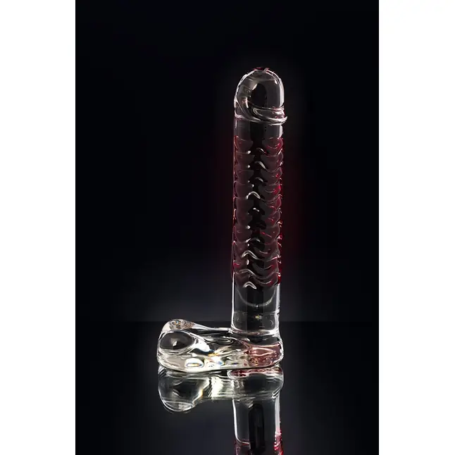 Стеклянный фаллос с мошонкой и рёбрышками - 16 см - Sexus Glass. Фотография 11.