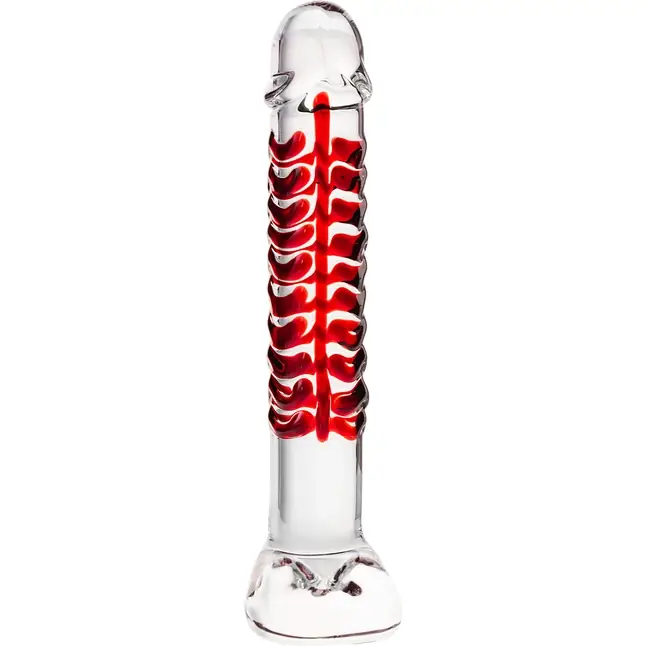 Стеклянный фаллос с мошонкой и рёбрышками - 16 см - Sexus Glass. Фотография 3.