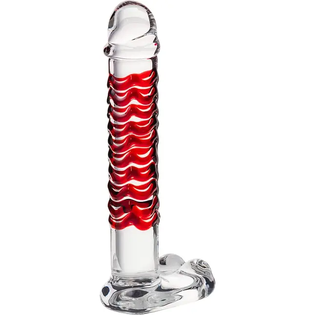 Стеклянный фаллос с мошонкой и рёбрышками - 16 см - Sexus Glass. Фотография 4.