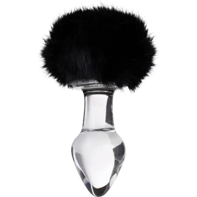 Стеклянная анальная втулка с черным хвостиком - 13,5 см - Sexus Glass