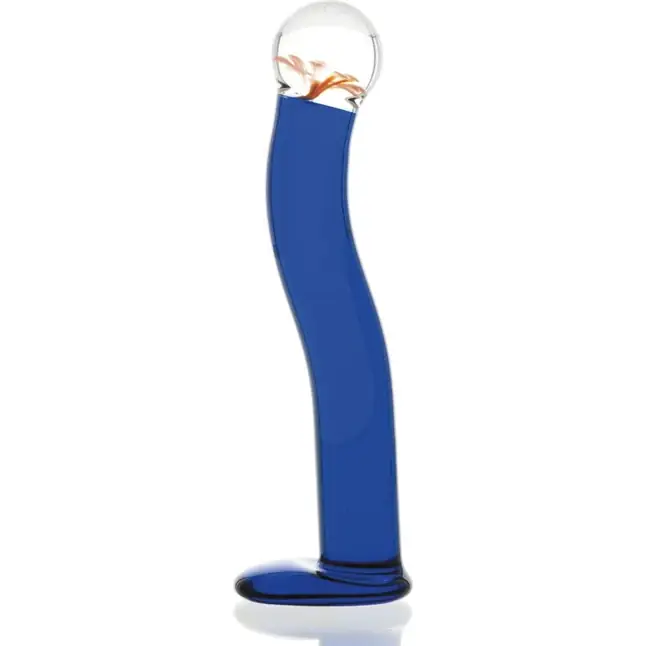 Синий стеклянный фаллоимитатор на подставке - 17,5 см - Sexus Glass